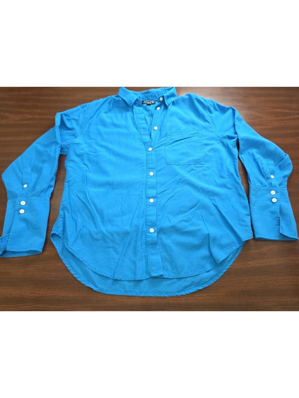 J Crew Womens 8 Bright Blue Cotton Viscose Blend Long Sleeve Button Up Tunic Top
